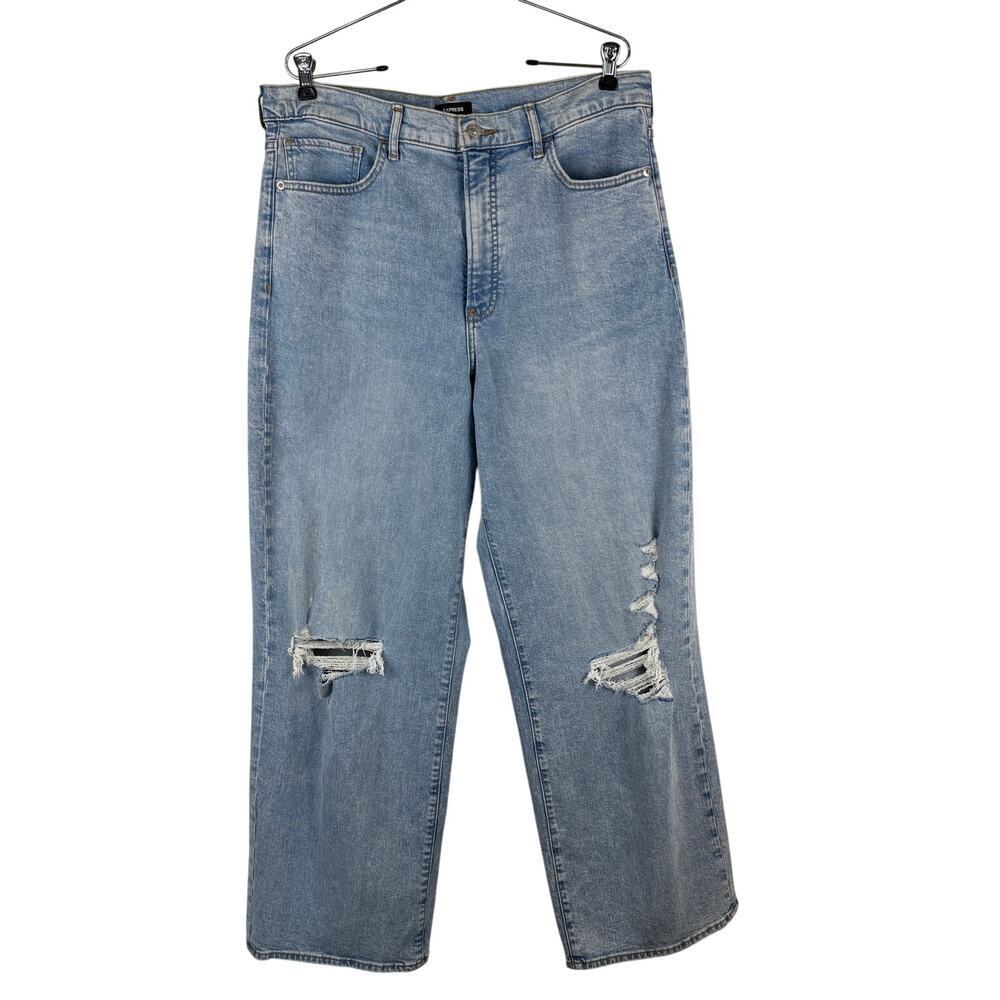 Express 90s Wide Leg Super High Rise Lisht Wash Distressed Jeans Women's 14 R